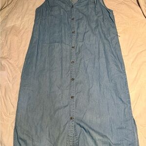 Harlow & Rose Chambray Button Front Dress XL Blue Sleeveless Ruffle Sleeve Denim
